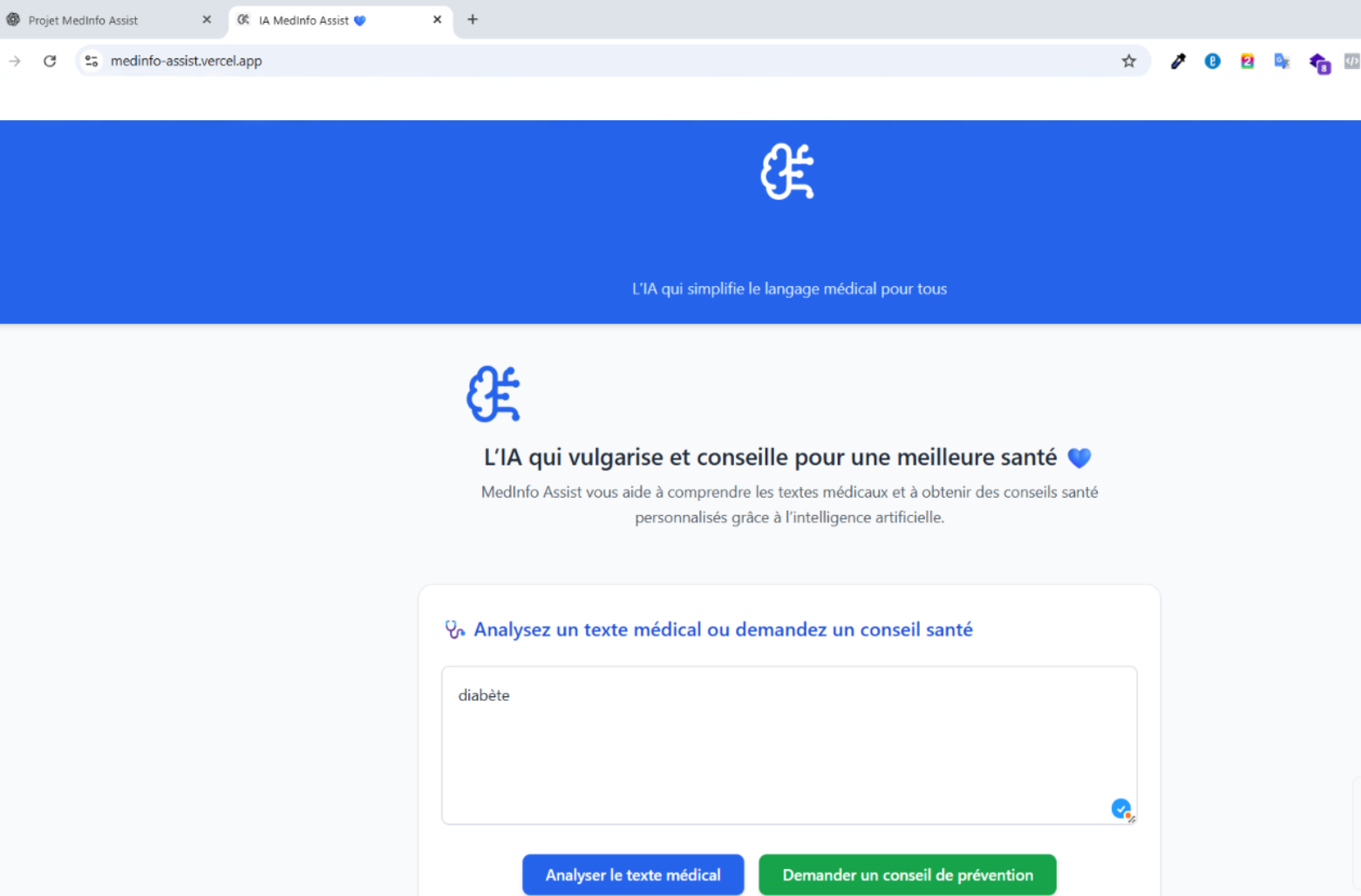 MedInfo Assist (Application IA Santé, 2025)