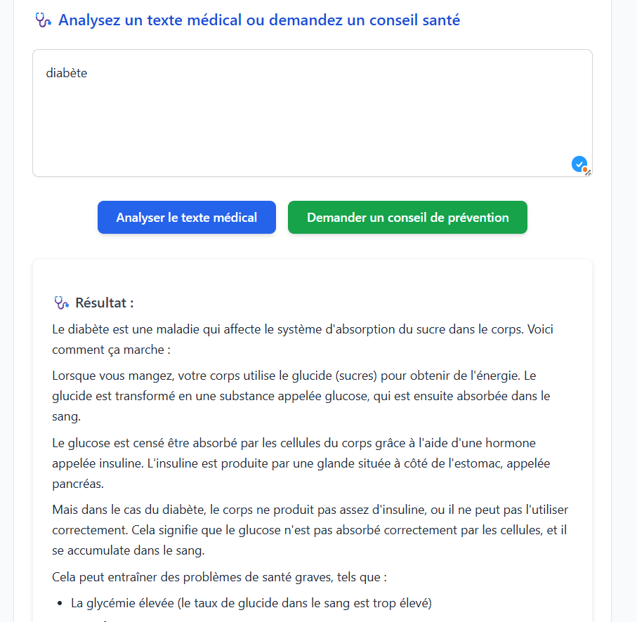 MedInfo Assist (Application IA Santé, 2025) bouton analyse texte médical